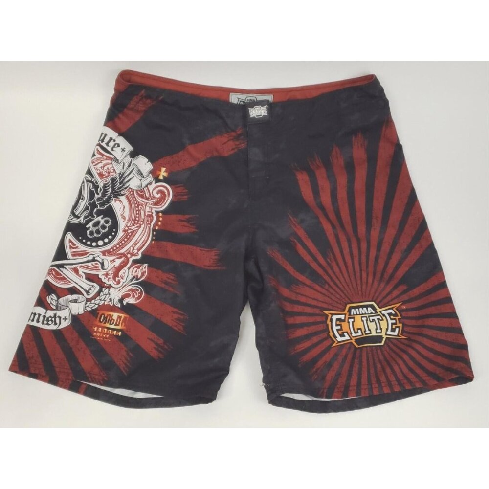 MMA Elite Trunks Shorts Mens XL Black Red Endure Punish Hook And Loop Board